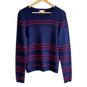 Maison Jules Textured Pullover Sweater Navy/Red L